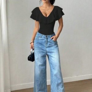 Chiquease Body une pièce casual à volants de couleur unie pour femme, été