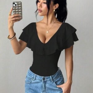 Chiquease Body une pièce casual à volants de couleur unie pour femme, été