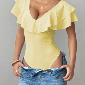 Chiquease Body une pièce casual à volants de couleur unie pour femme, été