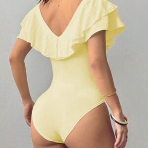 Chiquease Body une pièce casual à volants de couleur unie pour femme, été