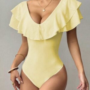 Chiquease Body une pièce casual à volants de couleur unie pour femme, été