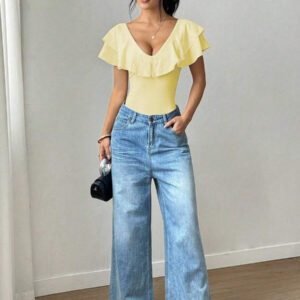 Chiquease Body une pièce casual à volants de couleur unie pour femme, été