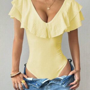 Chiquease Body une pièce casual à volants de couleur unie pour femme, été