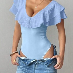 Chiquease Body une pièce casual à volants de couleur unie pour femme, été