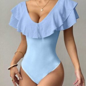 Chiquease Body une pièce casual à volants de couleur unie pour femme, été