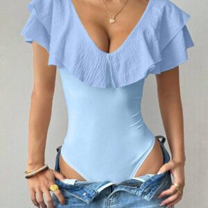 Chiquease Body une pièce casual à volants de couleur unie pour femme, été