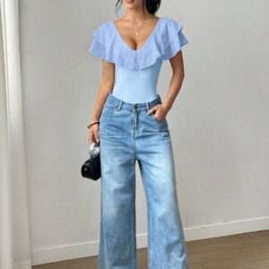 Chiquease Body une pièce casual à volants de couleur unie pour femme, été