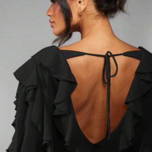 MISSGUIDED Body élégant en mousseline volantée, style bohème, manches longues bouffantes, laçage devant, pour mariage, douche nuptiale, événement spécial, soirée, tenue de cérémonie