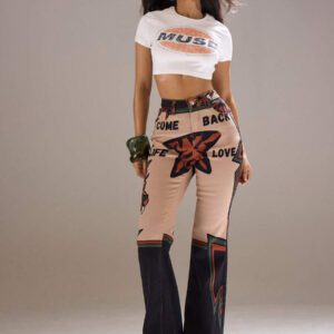 MUSERA Fitted Cropped Faded Graphic T-Shirt Festival, Concert, Rave, Club, Summer, Sexy Backstage Graphic Tees Airport Rave Fall Back To School Autumn