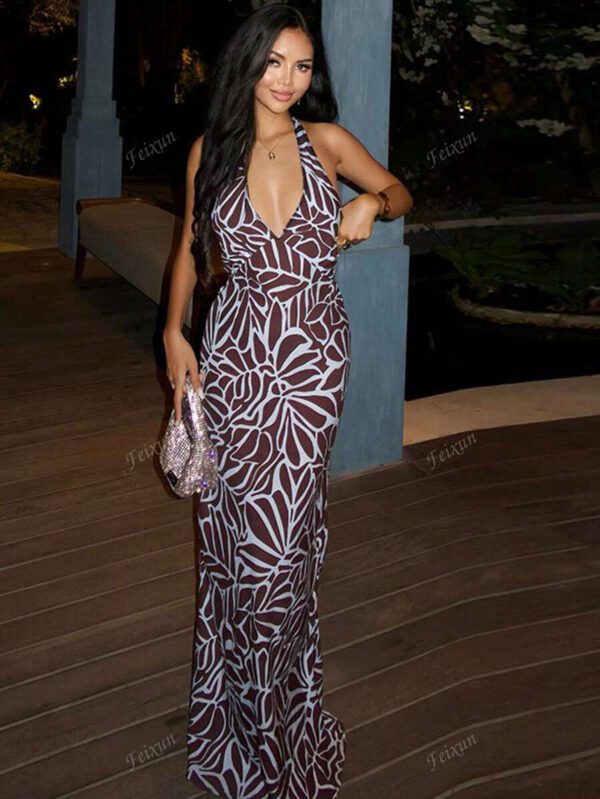 Elegant Backless Abstract Print Camisole Dress, Sleeveless V-Neck – Image 6