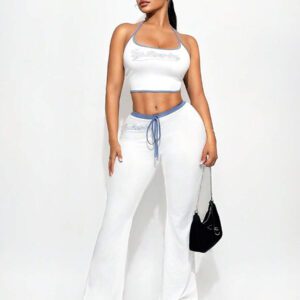 Sirith Summer Sexy Back Cut-Out Letter Print Tank Top
