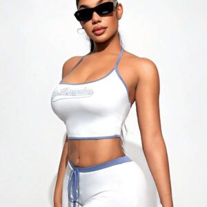 Sirith Summer Sexy Back Cut-Out Letter Print Tank Top