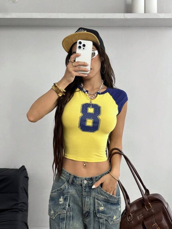 Coolane Women's Spring/Summer Streetwear Sport Color-Blocked Number Pattern T-Shirt T Shirt – Image 4