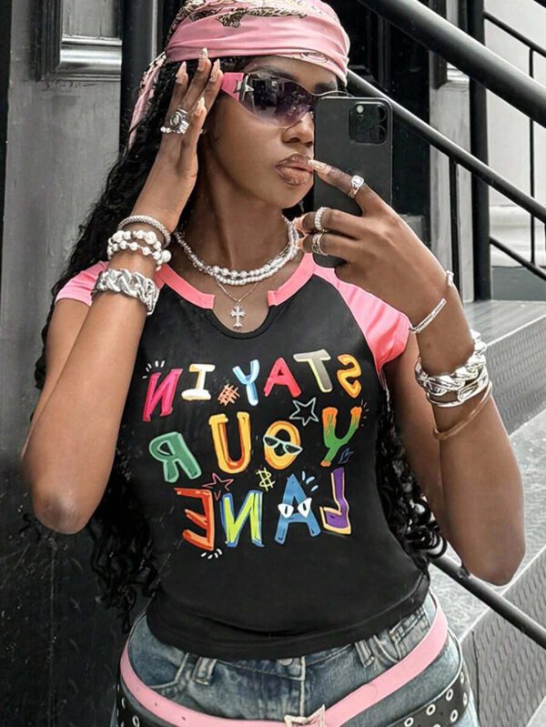 Coolane Women's Spring/Summer Streetwear Sport Color-Blocked Number Pattern T-Shirt T Shirt – Image 18