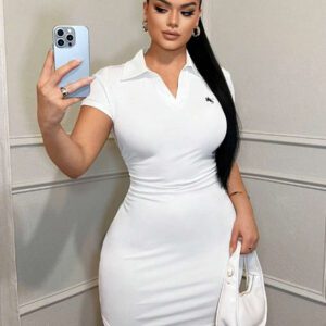 SHEIN SXY Collared Simple Casual Business Embroidered Dress, Women Short Dresses Summer, Women S Clothes, Women Summer Clothing, Women Casual Dress,Summer Dresses For Women,Business Casual Woman,Going Out Tops Women,Old Money,Teacher Outfits For Women, White Mini Dress, White Polo Dress, White Bodycon Dress,Teacher