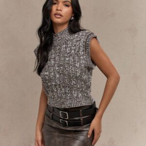 MISSGUIDED Turtleneck Cable Knit Sweater Vest Crop Top Holiday Winter Autumn Fashion Knitwear Sleeveless Preppy Style Varsity Classic