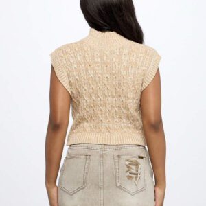 MISSGUIDED Turtleneck Cable Knit Sweater Vest Crop Top Holiday Winter Autumn Fashion Knitwear Sleeveless Preppy Style Varsity Classic