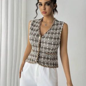 Chiquease Women's V-Neck Sleeveless Knitted Cardigan Vest