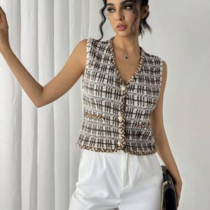 Chiquease Women's V-Neck Sleeveless Knitted Cardigan Vest