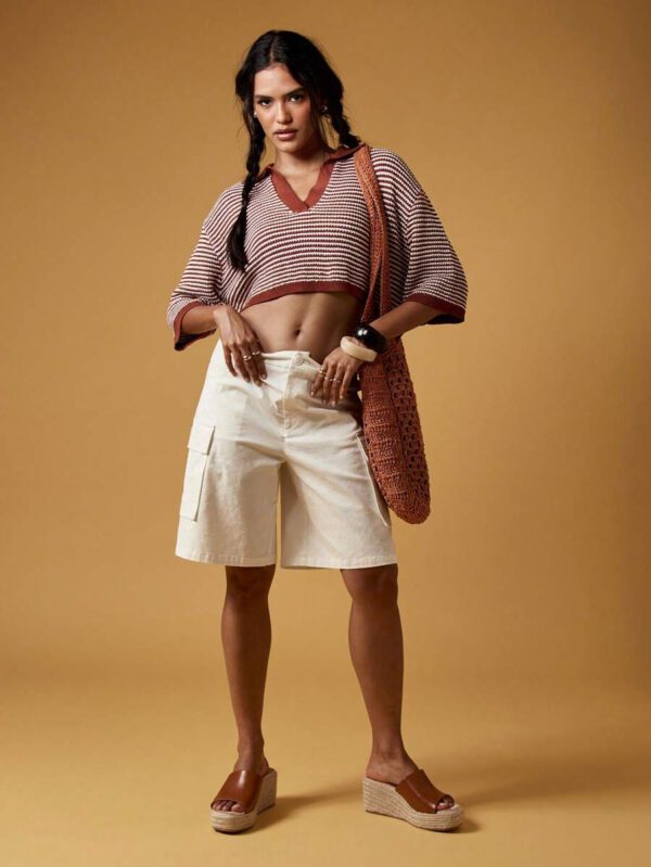 MISSGUIDED Retro Collegiate Style Striped Crop Knit Top Fall Aesthetic Wide Sleeve Collared Pullover Autumn Preppy Fashion Short Sweater – Image 4