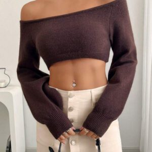 INAWLY Women Short Knitted Pullover Sweater, Minimalist & Fashion Casual Everyday Wear