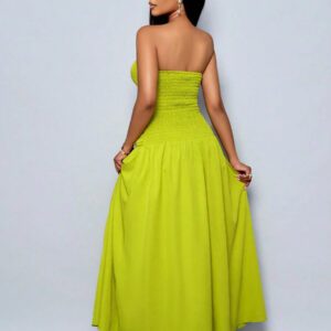 SOLERSUN Women's Spring/Summer Solid Color Beach Vacation Twist Front Ruched Tube Long Dress