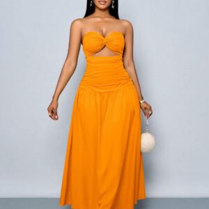SOLERSUN Women's Spring/Summer Solid Color Beach Vacation Twist Front Ruched Tube Long Dress