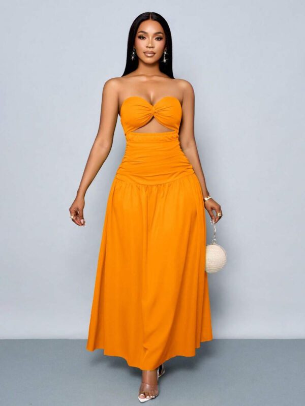 SOLERSUN Women's Spring/Summer Solid Color Beach Vacation Twist Front Ruched Tube Long Dress – Image 10