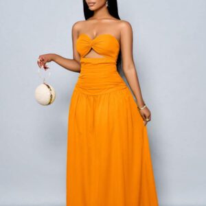 SOLERSUN Women's Spring/Summer Solid Color Beach Vacation Twist Front Ruched Tube Long Dress