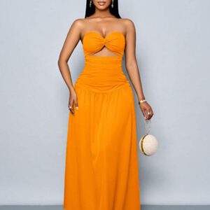 SOLERSUN Women's Spring/Summer Solid Color Beach Vacation Twist Front Ruched Tube Long Dress
