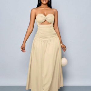 SOLERSUN Women's Spring/Summer Solid Color Beach Vacation Twist Front Ruched Tube Long Dress