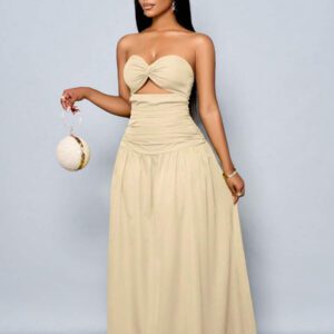 SOLERSUN Women's Spring/Summer Solid Color Beach Vacation Twist Front Ruched Tube Long Dress