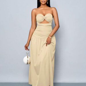SOLERSUN Women's Spring/Summer Solid Color Beach Vacation Twist Front Ruched Tube Long Dress