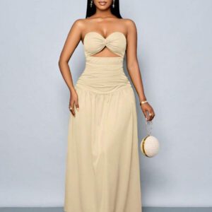 SOLERSUN Women's Spring/Summer Solid Color Beach Vacation Twist Front Ruched Tube Long Dress