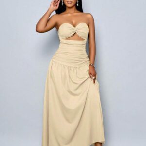 SOLERSUN Women's Spring/Summer Solid Color Beach Vacation Twist Front Ruched Tube Long Dress