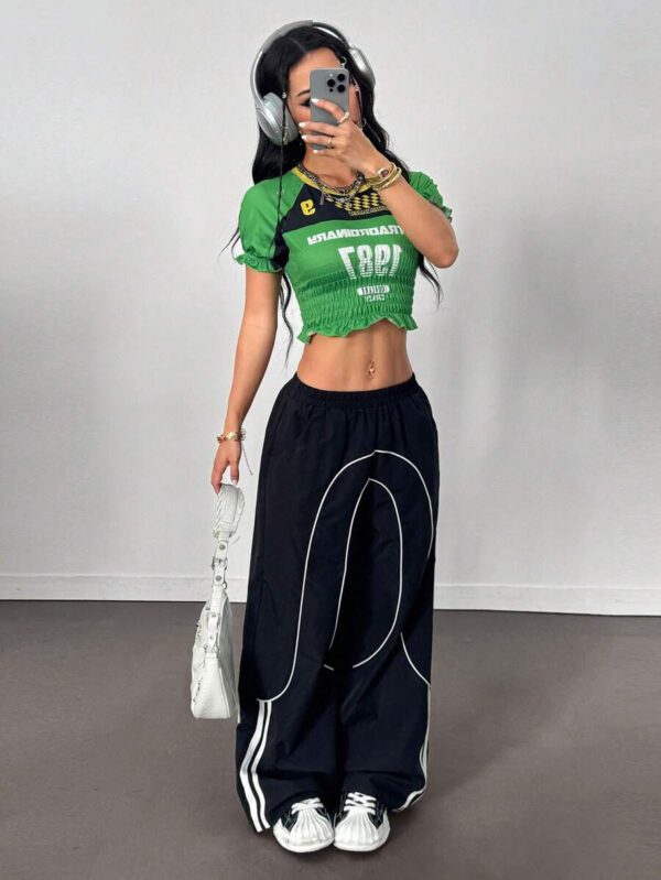 Coolane Women's Summer Y2K Going Out Sportswear Game Day Brazil Carnaval Graphics Color-Blocked Ruffle Cropped T-Shirt,St Patrick Day – Image 5