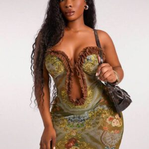 SHEIN SXY Women's Summer Sexy Baroque Floral Print Transparent Mesh Bodycon Mini Dress, Spaghetti Strap Hollow Out Party Dress, Holiday Dress, Date Dress Night Club Dress Birthday Dress Floral Print Dress
