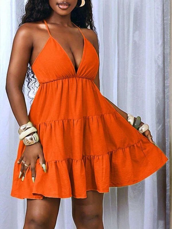 BamGleam Women's Sexy Deep V-Neck Ruffle Trim Neon Green Dress – Image 14