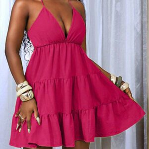BamGleam Women's Sexy Deep V-Neck Ruffle Trim Neon Green Dress