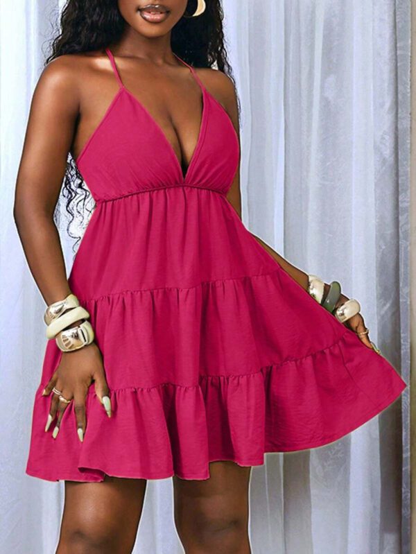 BamGleam Women's Sexy Deep V-Neck Ruffle Trim Neon Green Dress – Image 20