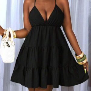 BamGleam Women's Sexy Deep V-Neck Ruffle Trim Neon Green Dress