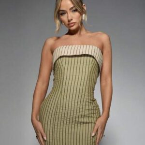 MISSGUIDED Ribbed Bandeau Mini Dress With Contrast Band Strapless Fitted Party Cocktail Evening Clubwear Summer Spring Night Out