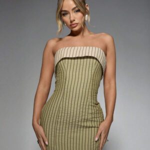 MISSGUIDED Ribbed Bandeau Mini Dress With Contrast Band Strapless Fitted Party Cocktail Evening Clubwear Summer Spring Night Out