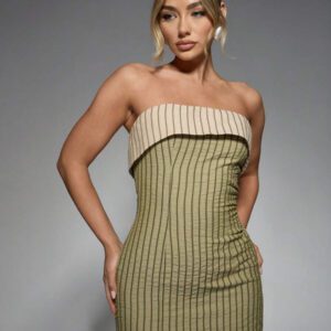 MISSGUIDED Ribbed Bandeau Mini Dress With Contrast Band Strapless Fitted Party Cocktail Evening Clubwear Summer Spring Night Out