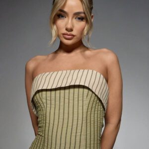 MISSGUIDED Ribbed Bandeau Mini Dress With Contrast Band Strapless Fitted Party Cocktail Evening Clubwear Summer Spring Night Out