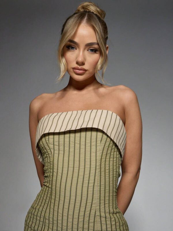 MISSGUIDED Ribbed Bandeau Mini Dress With Contrast Band Strapless Fitted Party Cocktail Evening Clubwear Summer Spring Night Out – Image 6
