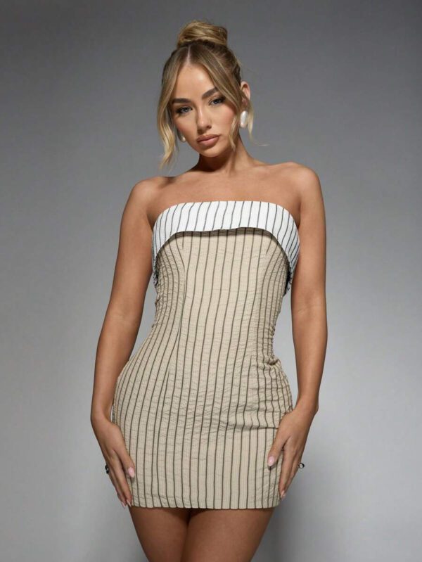 MISSGUIDED Ribbed Bandeau Mini Dress With Contrast Band Strapless Fitted Party Cocktail Evening Clubwear Summer Spring Night Out – Image 8