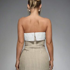 MISSGUIDED Ribbed Bandeau Mini Dress With Contrast Band Strapless Fitted Party Cocktail Evening Clubwear Summer Spring Night Out