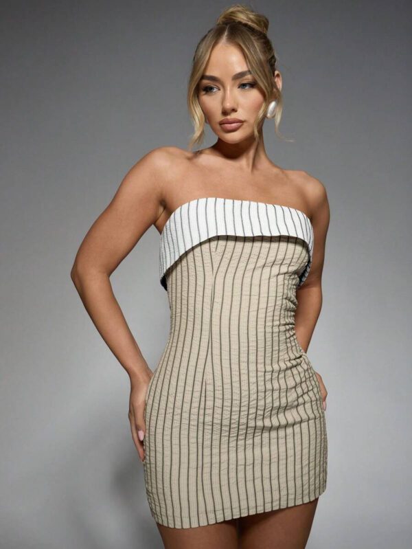 MISSGUIDED Ribbed Bandeau Mini Dress With Contrast Band Strapless Fitted Party Cocktail Evening Clubwear Summer Spring Night Out – Image 11