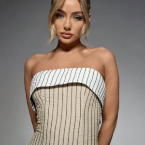 MISSGUIDED Ribbed Bandeau Mini Dress With Contrast Band Strapless Fitted Party Cocktail Evening Clubwear Summer Spring Night Out